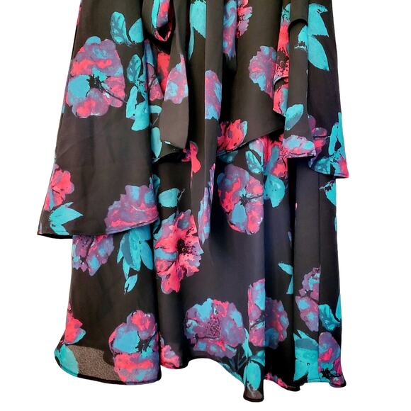 Tahari Arthur S Levine ASL Black Multicolor Floral Print Pleated AOP Dress Sz 6 - Picture 5 of 9